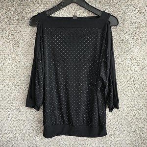 Chicos Travelers Top Womens 0 US Small Black Embellished Cold Shoulder‎ Ladies